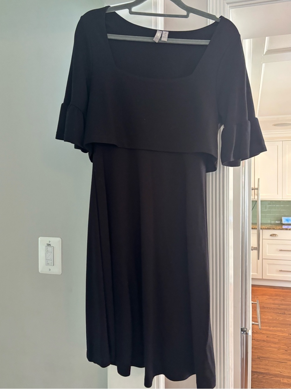 ASOS Classic Black Midi Dress with Square Neck and Ruffle Sleeves, size 8